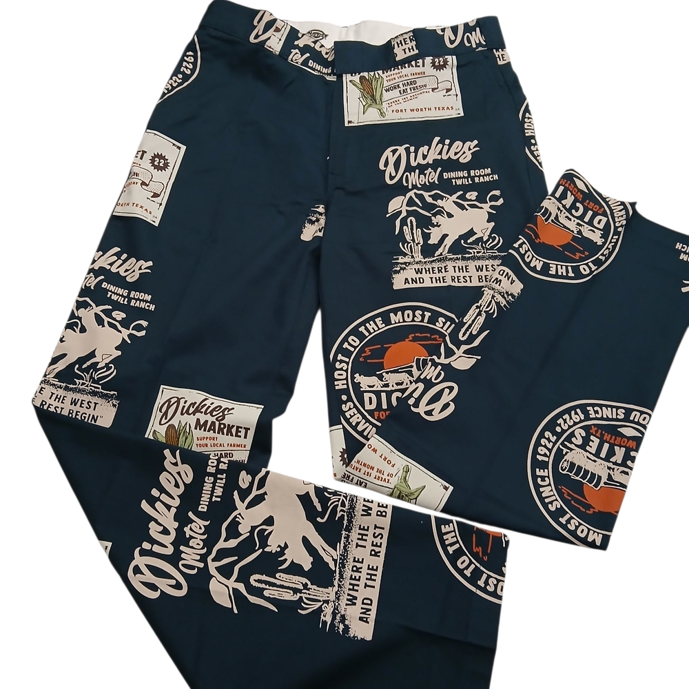 Dickies Men's Blue Graphic Chinos Pants Size 34 100% Cotton New $50